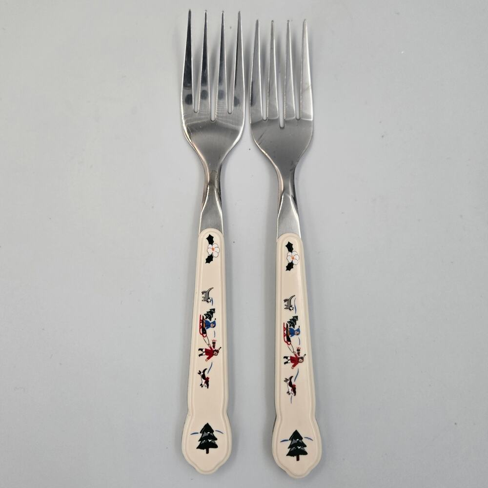 Two Pfaltzgraff Snow Village Stainless Steel Salad Fork Replacements